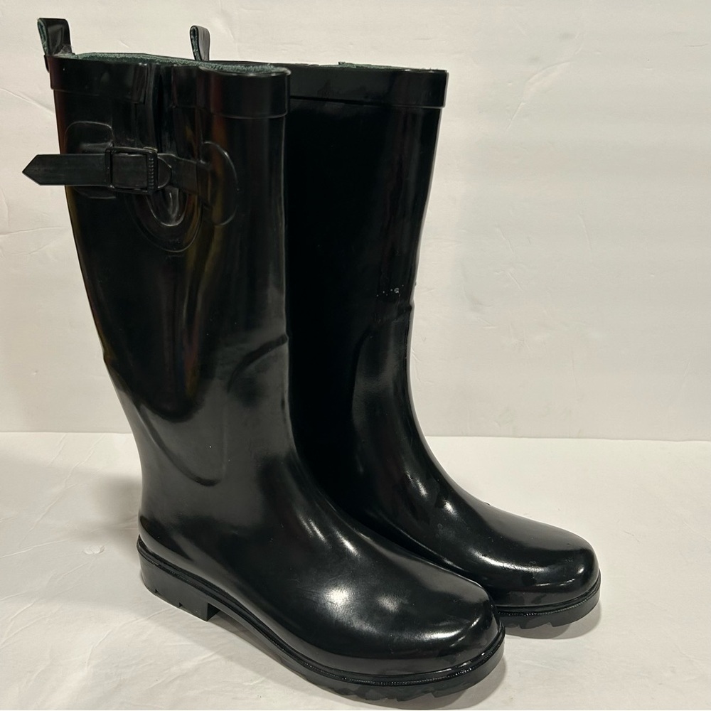 Clarks Lined Black Rubber Tall Rain Boots Waterproof Shoes with Buckle Women's 7 - Picture 4 of 11